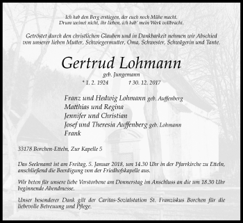 Traueranzeige von Gertrud Lohmann von Westfalen-Blatt