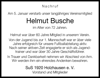 Traueranzeige von Helmut Busche von Westfalen-Blatt