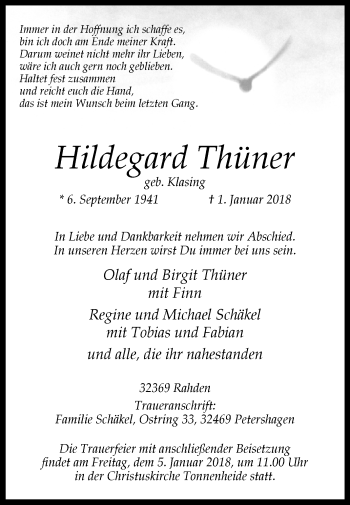 Traueranzeige von Hildegard Thüner von Westfalen-Blatt