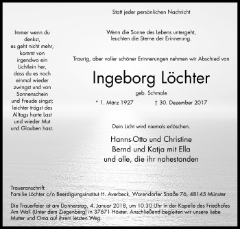 Traueranzeige von Ingeborg Löchter von Westfalen-Blatt