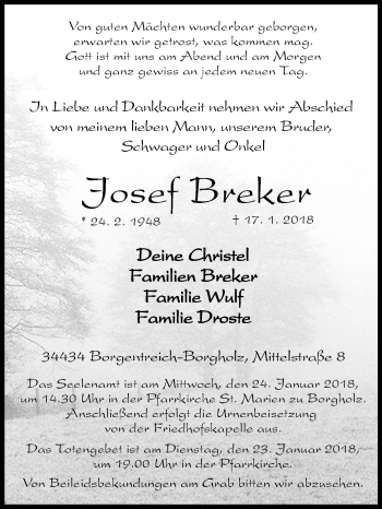 Traueranzeige von Josef Breker von Westfalen-Blatt