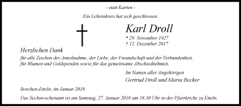 Traueranzeige von Karl Droll von Westfalen-Blatt