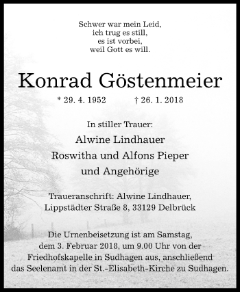 Traueranzeige von Konrad Göstenmeier von Westfalen-Blatt