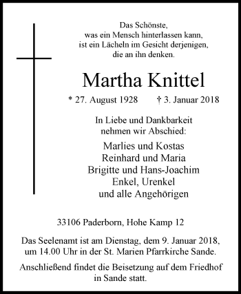 Traueranzeige von Martha Knittel von Westfalen-Blatt