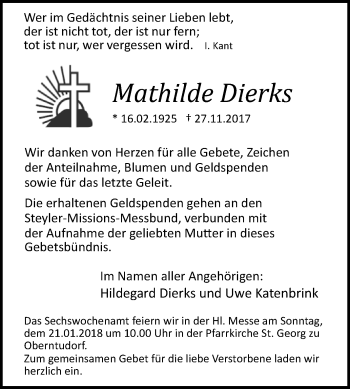 Traueranzeige von Mathilde Dierks von Westfalen-Blatt