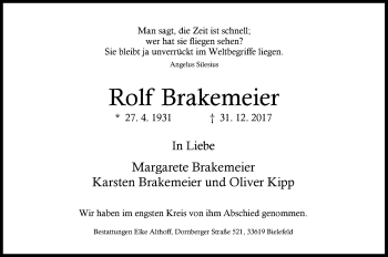 Traueranzeige von Rolf Brakemeier von Westfalen-Blatt