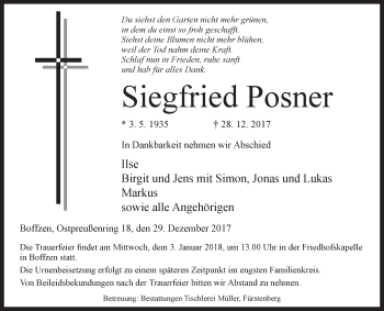 Traueranzeige von Siegfried Posner von Westfalen-Blatt