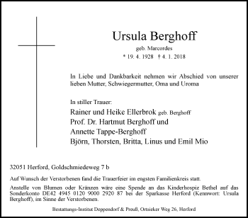 Traueranzeige von Ursula Berghoff von Westfalen-Blatt
