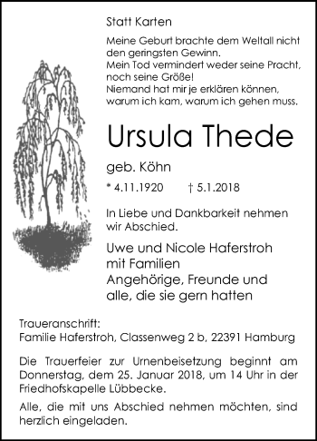 Traueranzeige von Ursula Thede von Westfalen-Blatt