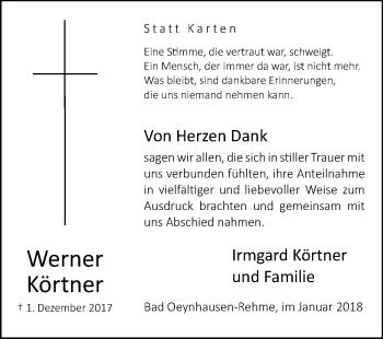 Traueranzeige von Werner Körtner von Westfalen-Blatt