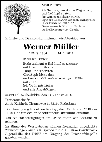 Traueranzeige von Werner Müller von Westfalen-Blatt