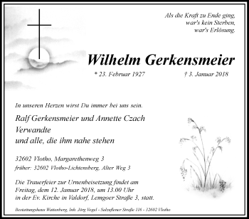 Traueranzeige von Wilhelm Gerkensmeier von Westfalen-Blatt