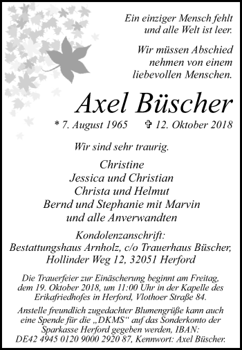 Traueranzeige von Axel Büscher von Westfalen-Blatt