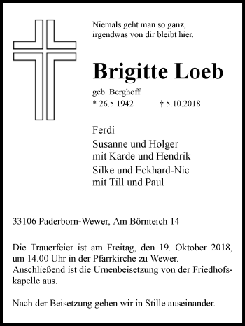 Traueranzeige von Brigitte Loeb von Westfalen-Blatt