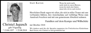 Traueranzeige von Christel Jagusch von Westfalen-Blatt