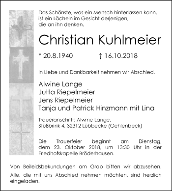 Traueranzeige von Christian Kuhlmeier von Westfalen-Blatt