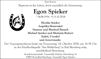 Traueranzeige von Egon Spieker von Westfalen-Blatt