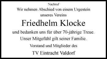 Traueranzeige von Friedhelm Klocke von Westfalen-Blatt