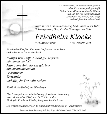 Traueranzeige von Friedhelm Klocke von Westfalen-Blatt