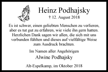 Traueranzeige von Heinz Podhajsky von Westfalen-Blatt