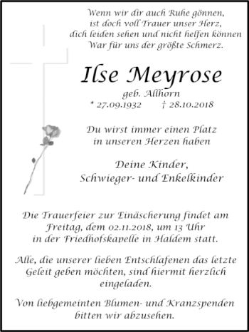 Traueranzeige von Ilse Meyrose von Westfalen-Blatt