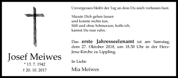 Traueranzeige von Josef Meiwes von Westfalen-Blatt