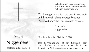 Traueranzeige von Josef Niggemeier von Westfalen-Blatt