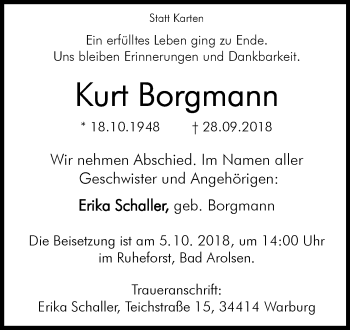 Traueranzeige von Kurt Borgmann von Westfalen-Blatt