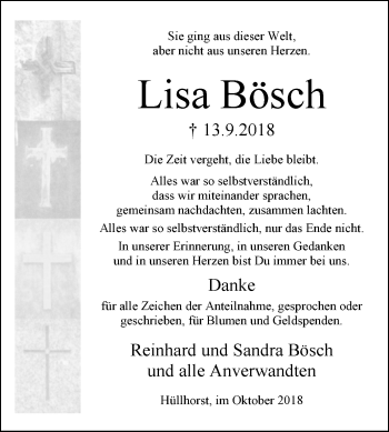 Traueranzeige von Lisa Bösch von Westfalen-Blatt