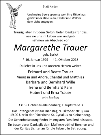 Traueranzeige von Margarethe Trauer von Westfalen-Blatt