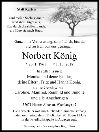 Traueranzeige von Norbert König von Westfalen-Blatt