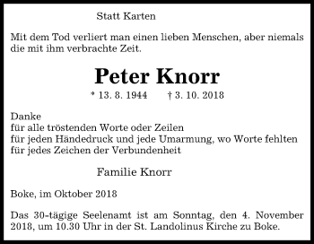 Traueranzeige von Peter Knorr von Westfalen-Blatt