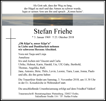 Traueranzeige von Stefan Friehe von Westfalen-Blatt