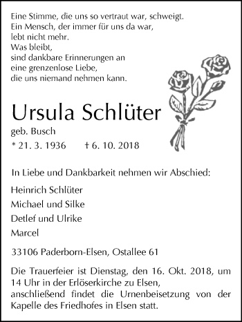 Traueranzeige von Ursula Schlüter von Westfalen-Blatt