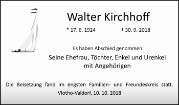 Traueranzeige von Walter Kirchhoff von Westfalen-Blatt