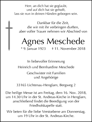 Traueranzeige von Agnes Meschede von Westfalen-Blatt