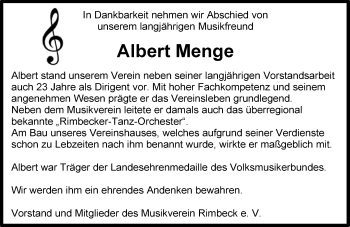 Traueranzeige von Albert Menge von Westfalen-Blatt