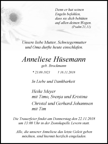 Traueranzeige von Anneliese Hüsemann von Westfalen-Blatt