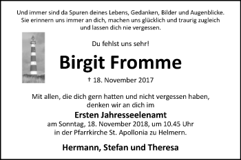 Traueranzeige von Birgit Fromme von Westfalen-Blatt