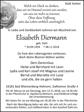 Traueranzeige von Elisabeth Diermann von Westfalen-Blatt