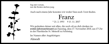 Traueranzeige von Franz  von Westfalen-Blatt