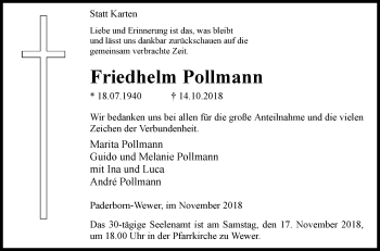 Traueranzeige von Friedhelm Pollmann von Westfalen-Blatt