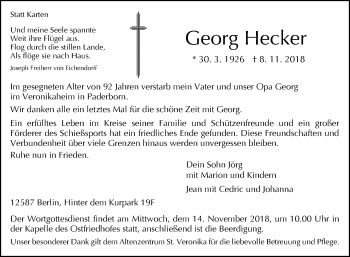 Traueranzeige von Georg Hecker von Westfalen-Blatt