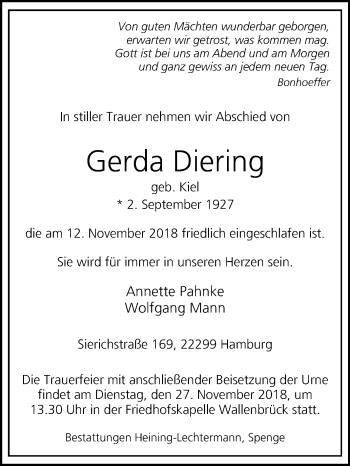 Traueranzeige von Gerda Diering von Westfalen-Blatt