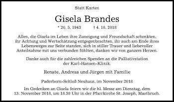 Traueranzeige von Gisela Brandes von Westfalen-Blatt