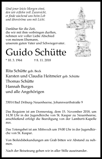 Traueranzeige von Guido Schütte von Westfalen-Blatt