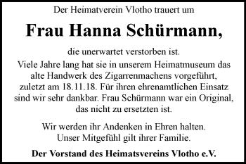 Traueranzeige von Hanna Schürmann von Westfalen-Blatt