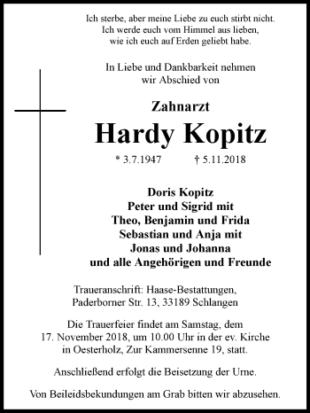 Traueranzeige von Hardy Kopitz von Westfalen-Blatt