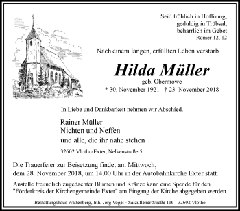 Traueranzeige von Hilda Müller von Westfalen-Blatt