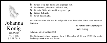 Traueranzeige von Johanna König von Westfalen-Blatt